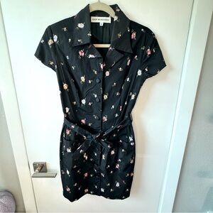 Vintage VTG John Murrough Size M black embroidery floral buttons collared belt